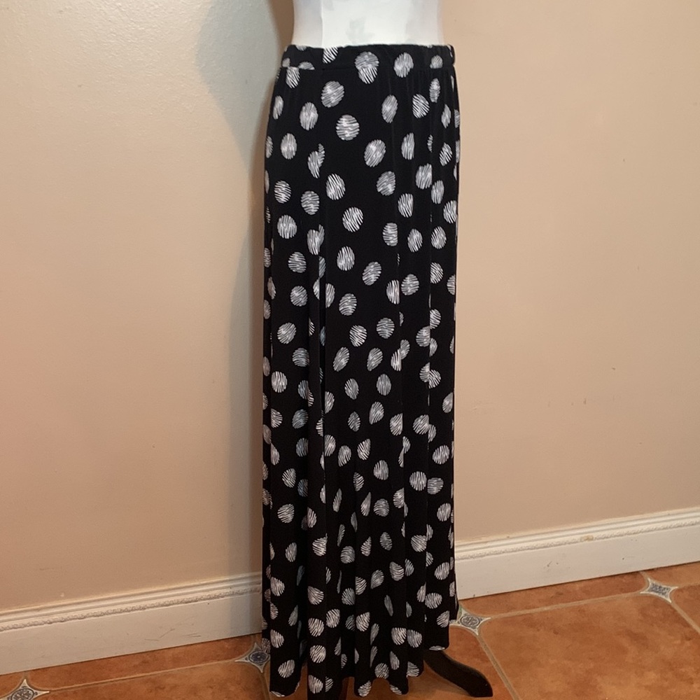 Chico’s Black With White Polka Dot Long Polyester Maxi Skirt - Picture 3 of 7